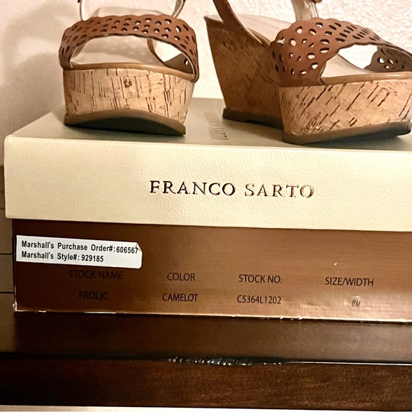 Franco Sarto Frolic Tan Leather Cut Out Platform Wedge Sandals Size 8M - Picture 3 of 4
